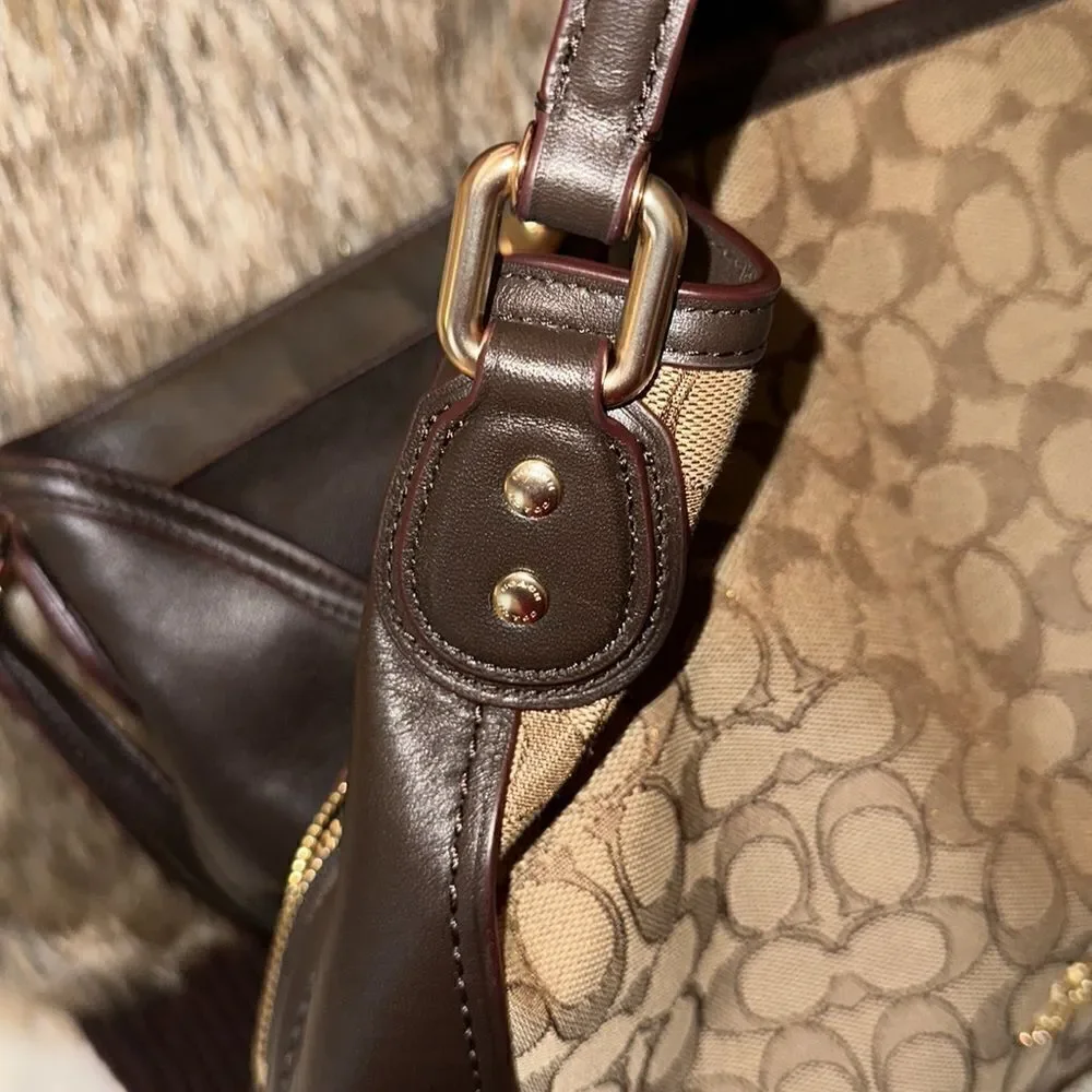 Coach Lexy Brown Tan Coach Logo Mid Sized Genuine Leather Satchel